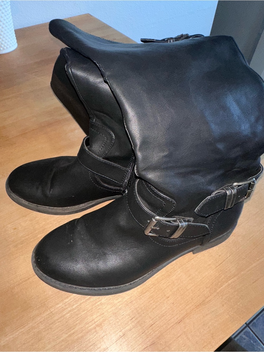 Black Buckle Mid-Calf Boots